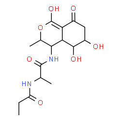 ChemSpider 2D Image | N~2~-Propionyl-N-(1,5,6-trihydroxy-3-methyl-8-oxo-4,4a,5,6,7,8-hexahydro-3H-isochromen-4-yl)alaninamide | C16H24N2O7