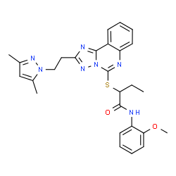 ChemSpider 2D Image | 2-({2-[2-(3,5-Dimethyl-1H-pyrazol-1-yl)ethyl][1,2,4]triazolo[1,5-c]quinazolin-5-yl}sulfanyl)-N-(2-methoxyphenyl)butanamide | C27H29N7O2S
