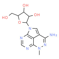 ChemSpider 2D Image | 5-Methyl-1-pentofuranosyl-1,5-dihydro-1,4,5,6,8-pentaazaacenaphthylen-3-amine | C13H16N6O4