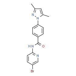 ChemSpider 2D Image | N-(5-Bromo-2-pyridinyl)-4-(3,5-dimethyl-1H-pyrazol-1-yl)benzamide | C17H15BrN4O