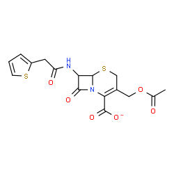 ChemSpider 2D Image | 3-(Acetoxymethyl)-8-oxo-7-[(2-thienylacetyl)amino]-5-thia-1-azabicyclo[4.2.0]oct-2-ene-2-carboxylate | C16H15N2O6S2