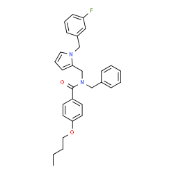 ChemSpider 2D Image | N-Benzyl-4-butoxy-N-{[1-(3-fluorobenzyl)-1H-pyrrol-2-yl]methyl}benzamide | C30H31FN2O2