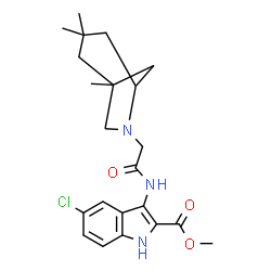 ChemSpider 2D Image | Methyl 5-chloro-3-{[(1,3,3-trimethyl-6-azabicyclo[3.2.1]oct-6-yl)acetyl]amino}-1H-indole-2-carboxylate | C22H28ClN3O3