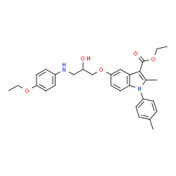 ChemSpider 2D Image | Ethyl 5-{3-[(4-ethoxyphenyl)amino]-2-hydroxypropoxy}-2-methyl-1-(4-methylphenyl)-1H-indole-3-carboxylate | C30H34N2O5