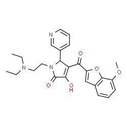 ChemSpider 2D Image | 1-[2-(Diethylamino)ethyl]-3-hydroxy-4-[(7-methoxy-1-benzofuran-2-yl)carbonyl]-5-(3-pyridinyl)-1,5-dihydro-2H-pyrrol-2-one | C25H27N3O5