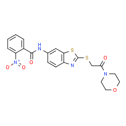ChemSpider 2D Image | N-(2-{[2-(4-Morpholinyl)-2-oxoethyl]sulfanyl}-1,3-benzothiazol-6-yl)-2-nitrobenzamide | C20H18N4O5S2