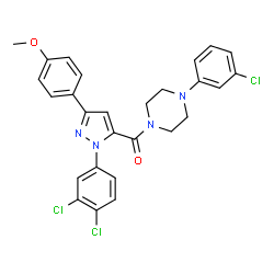 ChemSpider 2D Image | [4-(3-Chlorophenyl)-1-piperazinyl][1-(3,4-dichlorophenyl)-3-(4-methoxyphenyl)-1H-pyrazol-5-yl]methanone | C27H23Cl3N4O2