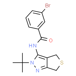 ChemSpider 2D Image | 3-Bromo-N-[2-(2-methyl-2-propanyl)-2,6-dihydro-4H-thieno[3,4-c]pyrazol-3-yl]benzamide | C16H18BrN3OS