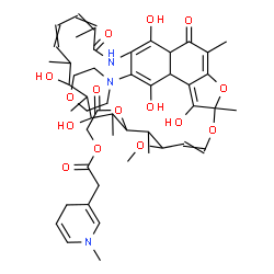 ChemSpider 2D Image | 2-Oxo-2-{[6,15,17,27,29-pentahydroxy-11-methoxy-3,7,12,14,16,18,22-heptamethyl-26-(4-morpholinyl)-2,23-dioxo-8,30-dioxa-24-azatetracyclo[23.3.1.1~4,7~.0~5,28~]triaconta-3,5,9,19,21,25(29),26-heptaen-1
3-yl]oxy}ethyl (1-methyl-1,4-dihydro-3-pyridinyl)acetate | C49H65N3O15