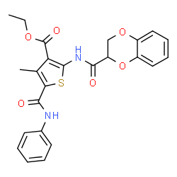 ChemSpider 2D Image | Ethyl 2-[(2,3-dihydro-1,4-benzodioxin-2-ylcarbonyl)amino]-4-methyl-5-(phenylcarbamoyl)-3-thiophenecarboxylate | C24H22N2O6S
