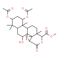 ChemSpider 2D Image | Methyl 1,3-diacetoxy-6-hydroxy-4,4,6a,10a,12b-pentamethyl-8-oxohexadecahydronaphtho[2,1-f]oxireno[d]isochromene-10-carboxylate | C28H40O10