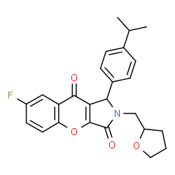 ChemSpider 2D Image | 7-Fluoro-1-(4-isopropylphenyl)-2-(tetrahydro-2-furanylmethyl)-1,2-dihydrochromeno[2,3-c]pyrrole-3,9-dione | C25H24FNO4