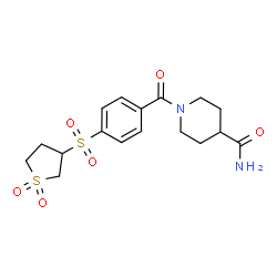 ChemSpider 2D Image | 1-{4-[(1,1-Dioxidotetrahydro-3-thiophenyl)sulfonyl]benzoyl}-4-piperidinecarboxamide | C17H22N2O6S2