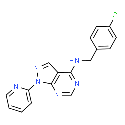 ChemSpider 2D Image | N-(4-Chlorobenzyl)-1-(2-pyridinyl)-1H-pyrazolo[3,4-d]pyrimidin-4-amine | C17H13ClN6
