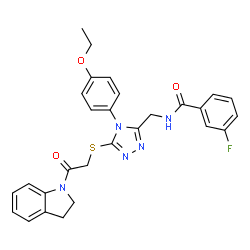 ChemSpider 2D Image | N-{[5-{[2-(2,3-Dihydro-1H-indol-1-yl)-2-oxoethyl]sulfanyl}-4-(4-ethoxyphenyl)-4H-1,2,4-triazol-3-yl]methyl}-3-fluorobenzamide | C28H26FN5O3S