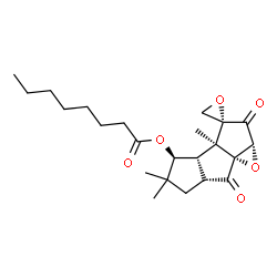 ChemSpider 2D Image | (1aR,3R,3aS,3bS,4S,6aR,7aR)-3a,5,5-Trimethyl-2,7-dioxooctahydro-3aH-spiro[cyclopenta[4,5]pentaleno[1,6a-b]oxirene-3,2'-oxiran]-4-yl octanoate | C23H32O6