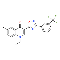 ChemSpider 2D Image | 1-Ethyl-6-methyl-3-{3-[3-(trifluoromethyl)phenyl]-1,2,4-oxadiazol-5-yl}-4(1H)-quinolinone | C21H16F3N3O2