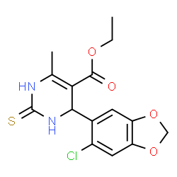 ChemSpider 2D Image | Ethyl 4-(6-chloro-1,3-benzodioxol-5-yl)-6-methyl-2-thioxo-1,2,3,4-tetrahydro-5-pyrimidinecarboxylate | C15H15ClN2O4S
