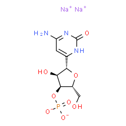 ChemSpider 2D Image | Disodium (1S)-1-(6-amino-2-oxo-2,3-dihydro-4-pyrimidinyl)-1,4-anhydro-3-O-phosphonato-D-ribitol | C9H12N3Na2O8P