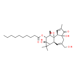 ChemSpider 2D Image | (1aR,1bS,4aR,7aR,7bR,8R,9R,9aS)-4a,7b,9a-Trihydroxy-3-(hydroxymethyl)-1,1,6,8-tetramethyl-5-oxo-1a,1b,4,4a,5,7a,7b,8,9,9a-decahydro-1H-cyclopropa[3,4]benzo[1,2-e]azulen-9-yl decanoate | C30H46O7