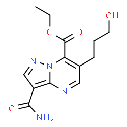 ChemSpider 2D Image | Ethyl 3-carbamoyl-6-(3-hydroxypropyl)pyrazolo[1,5-a]pyrimidine-7-carboxylate | C13H16N4O4