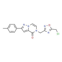 ChemSpider 2D Image | 5-{[5-(Chloromethyl)-1,2,4-oxadiazol-3-yl]methyl}-2-(4-methylphenyl)pyrazolo[1,5-a]pyrazin-4(5H)-one | C17H14ClN5O2