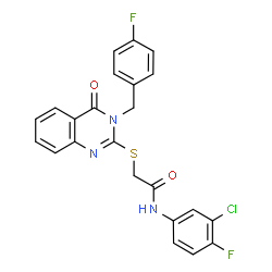 ChemSpider 2D Image | N-(3-Chloro-4-fluorophenyl)-2-{[3-(4-fluorobenzyl)-4-oxo-3,4-dihydro-2-quinazolinyl]sulfanyl}acetamide | C23H16ClF2N3O2S