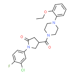 ChemSpider 2D Image | 1-(3-Chloro-4-fluorophenyl)-4-{[4-(2-ethoxyphenyl)-1-piperazinyl]carbonyl}-2-pyrrolidinone | C23H25ClFN3O3