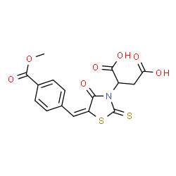ChemSpider 2D Image | 2-{(5E)-5-[4-(Methoxycarbonyl)benzylidene]-4-oxo-2-thioxo-1,3-thiazolidin-3-yl}succinic acid | C16H13NO7S2