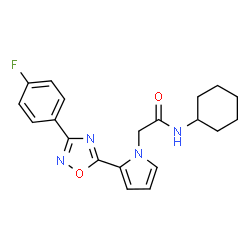 ChemSpider 2D Image | N-Cyclohexyl-2-{2-[3-(4-fluorophenyl)-1,2,4-oxadiazol-5-yl]-1H-pyrrol-1-yl}acetamide | C20H21FN4O2