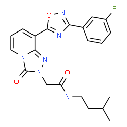 ChemSpider 2D Image | 2-{8-[3-(3-Fluorophenyl)-1,2,4-oxadiazol-5-yl]-3-oxo[1,2,4]triazolo[4,3-a]pyridin-2(3H)-yl}-N-(3-methylbutyl)acetamide | C21H21FN6O3