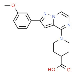 ChemSpider 2D Image | 1-[2-(3-Methoxyphenyl)pyrazolo[1,5-a]pyrazin-4-yl]-4-piperidinecarboxylic acid | C19H20N4O3