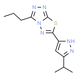 ChemSpider 2D Image | 6-(3-Isopropyl-1H-pyrazol-5-yl)-3-propyl[1,2,4]triazolo[3,4-b][1,3,4]thiadiazole | C12H16N6S