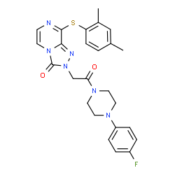 ChemSpider 2D Image | 8-[(2,4-Dimethylphenyl)sulfanyl]-2-{2-[4-(4-fluorophenyl)-1-piperazinyl]-2-oxoethyl}[1,2,4]triazolo[4,3-a]pyrazin-3(2H)-one | C25H25FN6O2S