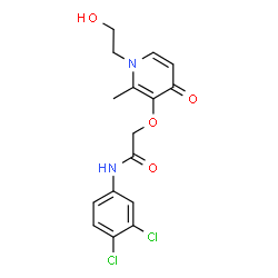 ChemSpider 2D Image | N-(3,4-Dichlorophenyl)-2-{[1-(2-hydroxyethyl)-2-methyl-4-oxo-1,4-dihydro-3-pyridinyl]oxy}acetamide | C16H16Cl2N2O4