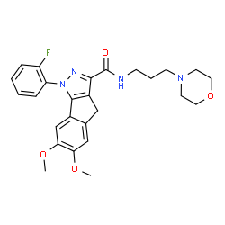 ChemSpider 2D Image | 1-(2-Fluorophenyl)-6,7-dimethoxy-N-[3-(4-morpholinyl)propyl]-1,4-dihydroindeno[1,2-c]pyrazole-3-carboxamide | C26H29FN4O4