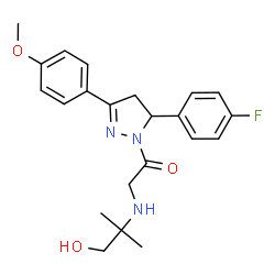 ChemSpider 2D Image | 1-[5-(4-Fluorophenyl)-3-(4-methoxyphenyl)-4,5-dihydro-1H-pyrazol-1-yl]-2-[(1-hydroxy-2-methyl-2-propanyl)amino]ethanone | C22H26FN3O3