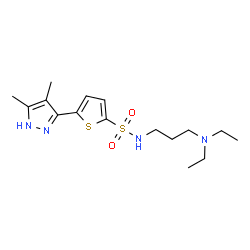 ChemSpider 2D Image | N-[3-(Diethylamino)propyl]-5-(4,5-dimethyl-1H-pyrazol-3-yl)-2-thiophenesulfonamide | C16H26N4O2S2