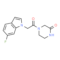 ChemSpider 2D Image | 4-[(6-Fluoro-1H-indol-1-yl)acetyl]-2-piperazinone | C14H14FN3O2