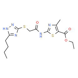 ChemSpider 2D Image | Ethyl 2-({[(5-butyl-1H-1,2,4-triazol-3-yl)sulfanyl]acetyl}amino)-4-methyl-1,3-thiazole-5-carboxylate | C15H21N5O3S2