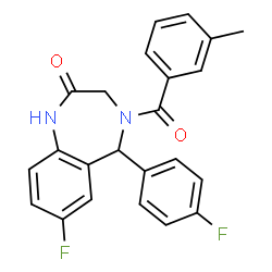 ChemSpider 2D Image | 7-Fluoro-5-(4-fluorophenyl)-4-(3-methylbenzoyl)-1,3,4,5-tetrahydro-2H-1,4-benzodiazepin-2-one | C23H18F2N2O2