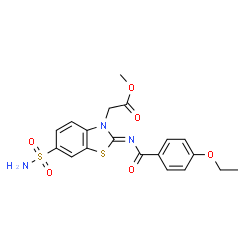 ChemSpider 2D Image | Methyl [(2Z)-2-[(4-ethoxybenzoyl)imino]-6-sulfamoyl-1,3-benzothiazol-3(2H)-yl]acetate | C19H19N3O6S2