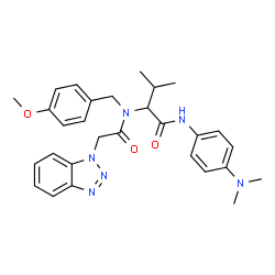 ChemSpider 2D Image | N~2~-(1H-Benzotriazol-1-ylacetyl)-N-[4-(dimethylamino)phenyl]-N~2~-(4-methoxybenzyl)valinamide | C29H34N6O3