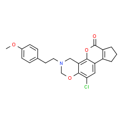 ChemSpider 2D Image | 11-Chloro-3-[2-(4-methoxyphenyl)ethyl]-3,4,8,9-tetrahydro-2H-cyclopenta[3,4]chromeno[8,7-e][1,3]oxazin-6(7H)-one | C23H22ClNO4