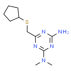 ChemSpider 2D Image | 6-[(Cyclopentylsulfanyl)methyl]-N,N-dimethyl-1,3,5-triazine-2,4-diamine | C11H19N5S
