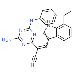 ChemSpider 2D Image | (2Z)-2-(4-Amino-6-anilino-1,3,5-triazin-2-yl)-3-(7-ethyl-1H-indol-3-yl)acrylonitrile | C22H19N7
