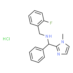 ChemSpider 2D Image | N-(2-Fluorobenzyl)-1-(1-methyl-1H-imidazol-2-yl)-1-phenylmethanamine hydrochloride (1:1) | C18H19ClFN3
