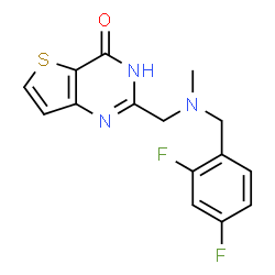 ChemSpider 2D Image | 2-{[(2,4-Difluorobenzyl)(methyl)amino]methyl}thieno[3,2-d]pyrimidin-4(1H)-one | C15H13F2N3OS