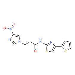ChemSpider 2D Image | 3-(4-Nitro-1H-imidazol-1-yl)-N-[4-(2-thienyl)-1,3-thiazol-2-yl]propanamide | C13H11N5O3S2
