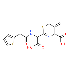ChemSpider 2D Image | 2-{Carboxy[(2-thienylacetyl)amino]methyl}-5-methylene-5,6-dihydro-4H-1,3-thiazine-4-carboxylic acid | C14H14N2O5S2